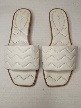 BCBGeneration White Chevron Quilted Square Toe Slide Sandals Women's Size 8.5